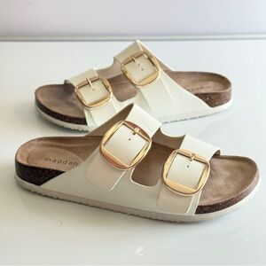 Madden Girl White Sandals with Gold Buckles
